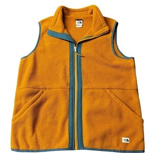The North Face Men’s Burnt Orange and Teal Fleece Zippered Vest Size Large